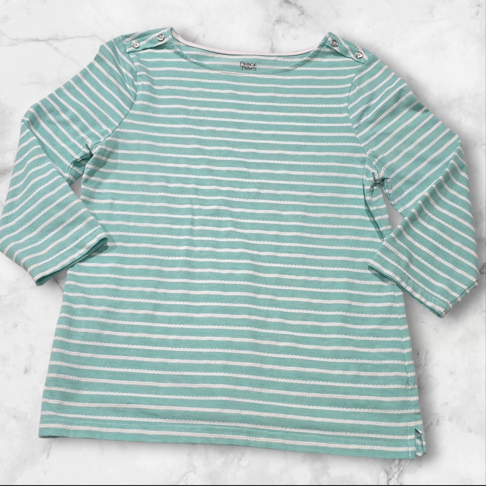Peace & Pearls Striped Woman's Top Shirt Blouse Size Small (S) C49